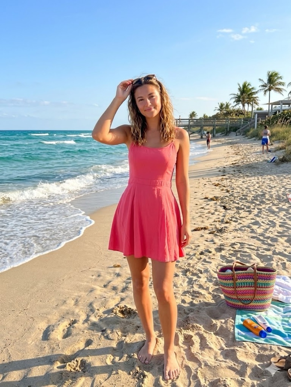 American Eagle Pink Mini Sun Dress Size Small Summer Fit and Flare Beach